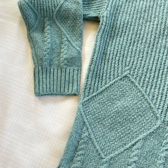 Christopher & Banks Cozycore Cable Knit Hooded Seafoam Knit Popover Sweater-L - Picture 6 of 13